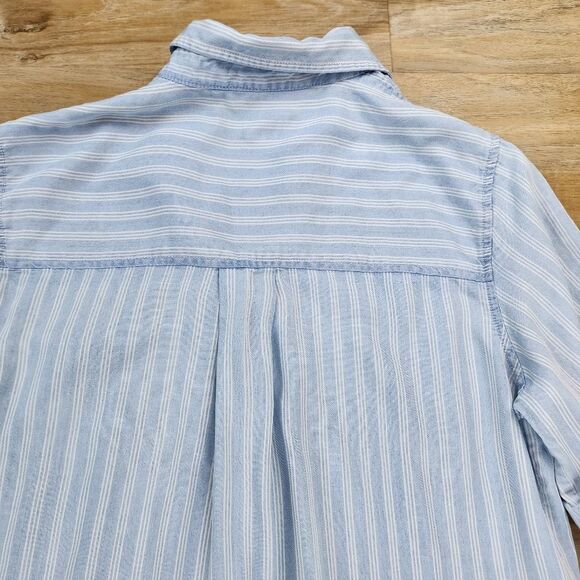 🔹️Anthropologie Thread & Supply Blue Stripe Raw Hem Dress Medium - Picture 5 of 12